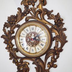 Vintage  Highly Ornated gold tone Wall Clock  quartz size 68x39cm