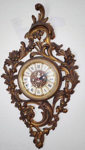 Vintage  Highly Ornated gold tone Wall Clock  quartz size 68x39cm