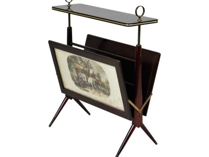 Vintage Italian Mahogany  Brass Magazine Rack attributed to Ico Parisi 1950s