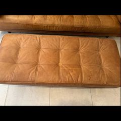 Tan 100% Leather Ottoman - Scott