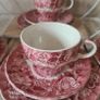 Tea Set Pink White Cups Saucers Plates Wood Ware Image 5