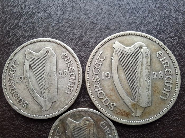 1928 Irish Free State. Set of 3 Silver Coins: Half Crown&Florin&Shilling