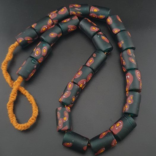 Vintage Cylinder Shape Gabri Style Eyes Glass Beads Necklace Strand