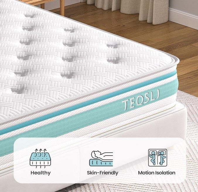 TeQsli Double Mattress 7-Zone Gel Memory Foam, 10 Inch Pocket Sprung Hybrid