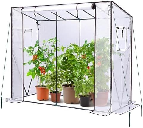 Greenhouse for Outdoors: Portable Green House Heavy Duty with Roll-Up Zippered Door PE Cover, Tall Plastic Greenhouses for Outside Winter Plants Shed for Backyard, White 200x77x170 cm