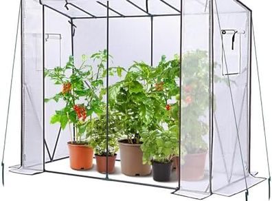 Greenhouse for Outdoors: Portable Green House Heavy Duty with Roll-Up Zippered Door PE Cover, Tall Plastic Greenhouses for Outside Winter Plants Shed for Backyard, White 200x77x170 cm
