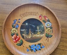 Vintage Wooden Dortmund Hanging Plate | 1960s Hand Painted Wood Burned Plate