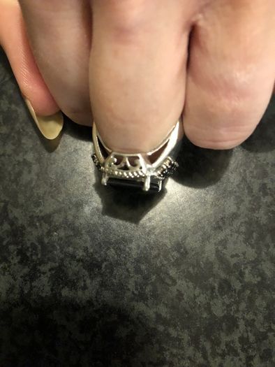 silver ring with black spinel stones