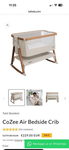 Tutti Bambini CoZee Air Bedside Crib (Full Set + 2 Fitted Sheets) - Oak/Cream