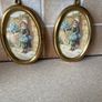 Vintage Pair Wall oval Brass frames features a young girl holding flowers Image 2