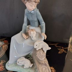 Vintage Nao by Lladro. Girl with rabbits. 1987.  #1026