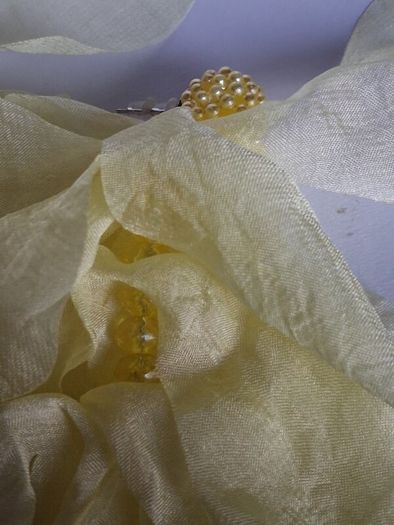Lemon Yellow Pearl Cluster Stud Glass Inlay Extravagant Chiffon Petal Tassel Earrings