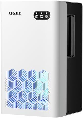 Xunjie Portable Dehumidifiers for Home, 2300ml Dehumidifier - Ultra Quiet & Auto Defrost 7 Colour LED Light Auto Shut Off - Ideal for Bedroom Bathroom RV Car Kitchen Garage Damp Removal  White