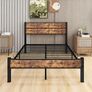 Double Bed Frame with Wooden Headboard and Footboard, Metal Wooden Bed Frame 4ft6 Under Bed Storage Image 5