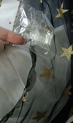 Midi dress one shoulder gold with stars print mesh overlay