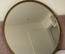 Bevelled Round Mirror, Antique Gold Metal Frame. UK. D80cm. Perfect conditions.