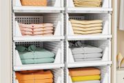 5 Pack Wardrobe Storage Organiser, Stackable &amp; Foldable Closet Organisers for Bedroom Bathroom Laundry Room Wardrobe Storage, Space-Saving Clothes Storage Drawer Organiser Basket, White