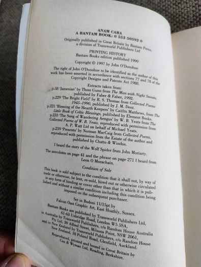 Anam Cara by John O Donohue Spiritual Wisdom from the Celtic World 1999 in very good condition see photos FREE STANDARD POSTAGE INCLUDED