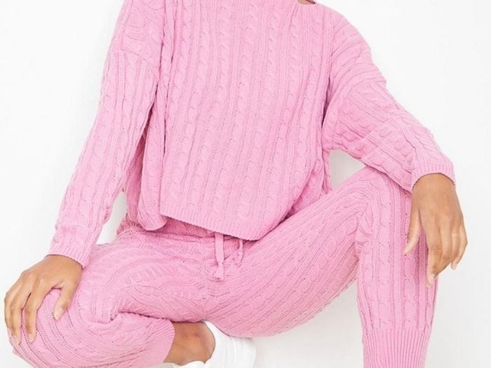 Plt pink cable knit tracksuit co ord