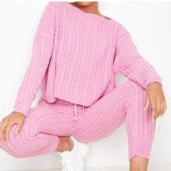 Plt pink cable knit tracksuit co ord