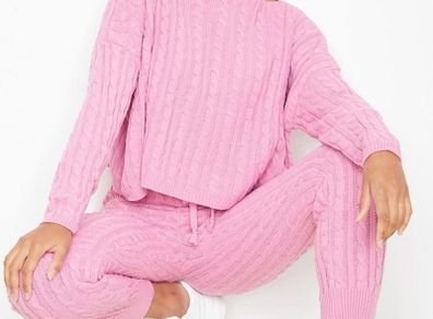 Plt pink cable knit tracksuit co ord