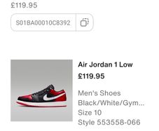 Shoes NEW Air Jordan 1 Retro Low  Black Varsity Red  Summit White