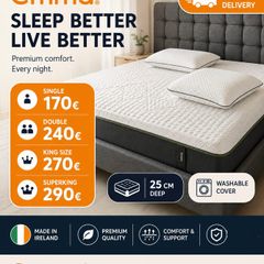 New Orignal Full Foam And Hybrid Premium Pocket Sprung Emma. Mattress Instock. Pillow And Toppers Available