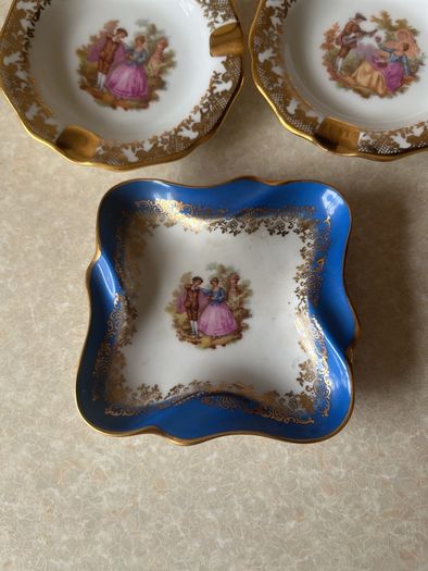 Limoges France 0porcelainTrinket Dish & 2 Limoges Ashtrays