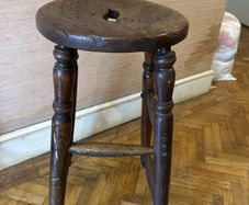 Antique Victorian Elm Stool with Hand Hole, Tall, Turned Legs