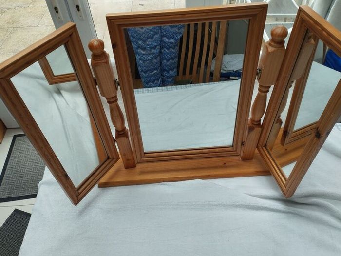 Vintage Solid Pine Triple Dressing Table Mirror