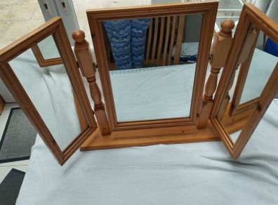Vintage Solid Pine Triple Dressing Table Mirror