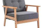 Sitting Chairs for Living Room, Wooden Accent Chair Lounge Armchair Retro Linen Fabric Upholstered w/ Arm Grey