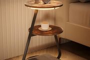 Side Table, Small Round Coffee Table with 3 Color LED Lights, End Table with 3 Tier Storage Shelves, Bedside Sofa Side Tables for Living Room Bedroom, Rustic Brown