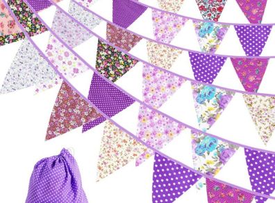 49Ft Fabric Bunting Banner,50pcs Vintage Cotton Triangle Flags,Floral Pennants Triangle Flags for Birthday Wedding Party Home Garden (FREE POSTAGE)