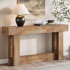 160CM Rustic Console Table,Narrow Sofa Table Behind Couch for Hallway, Living Room & Foyer, Easy Assembly Light Oak Brown Finish