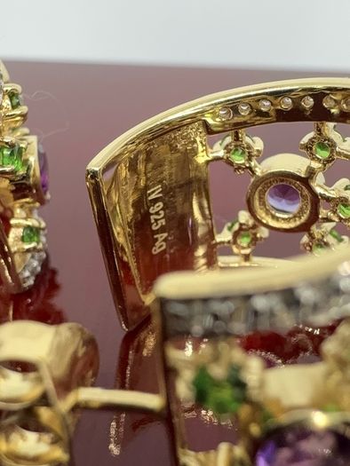 Silver earrings Harry Ivens Amethyst & Chrome Diopside Hoop Earrings