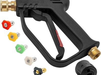 High Pressure Washer Gun with M22 14MM Fitting Hose Connector and 5 Nozzles, 1/4'' Quick Connector & Adapter Car Wash Gun 4350PSI for Karcher K1-K7