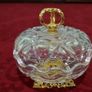 Killarney Crystal Cut Crystal Glass With Golden Crown Handle Lidded Jewelry Dish / Bowl With 22 Carat Gold Cover Handle and Footed Base Finishing Made In Ireland Image 4