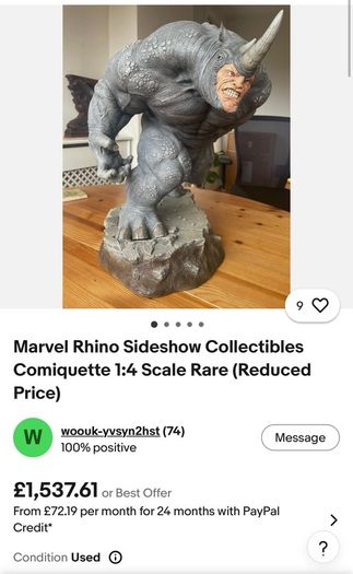 Marvel Rhino Sideshow Collectibles Comiquette 1:4 Scale Rare (Reduced Price)