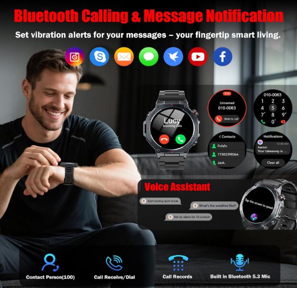 Jugeman Smart Watch for Men, 1.43" AMOLED Military Smart Watch