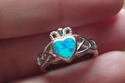 Claddagh Love Ring Sterling Silver 925 Blue Opal