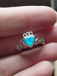 Claddagh Love Ring Sterling Silver 925 Blue Opal