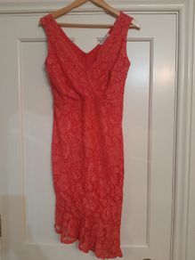 Coral Pink Lace Dress - Sistaglam- Size 10