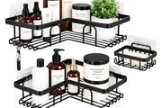 Shower Caddy, Black, 3-Pack | Rustproof, No Drilling, Bathroom Shelf, With Hooks