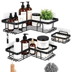 Shower Caddy, Black, 3-Pack | Rustproof, No Drilling, Bathroom Shelf, With Hooks