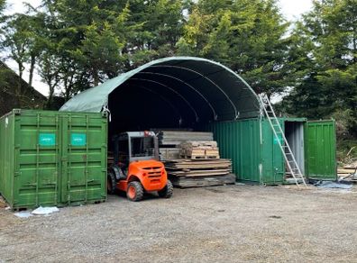 2 x 20ft storage containers and dome shelter