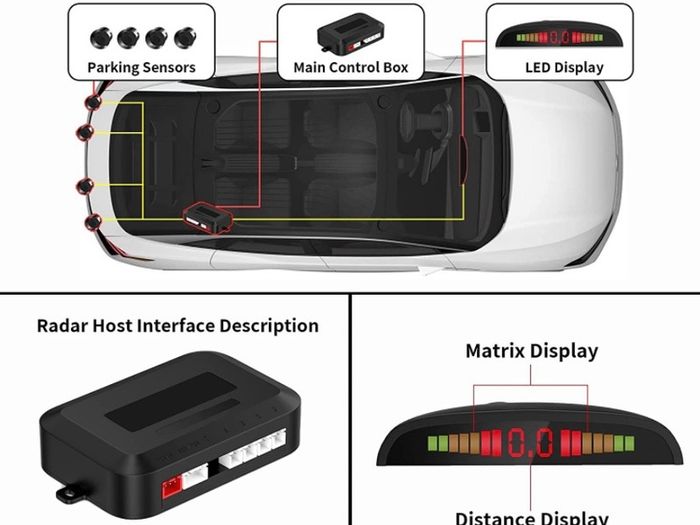 Car Auto Vehicle Reverse Backup System with 4 Parking Sensors Distance Detection Radar + LED Distance Display + Sound Warning - Black (FREE POSTAGE)
