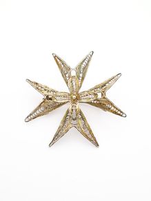 Vintage Sterling Silver Filigree Malta Cross Brooch
