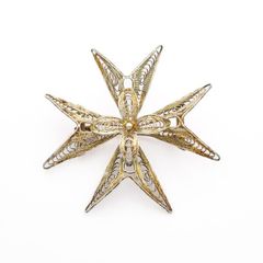 Vintage Sterling Silver Filigree Malta Cross Brooch