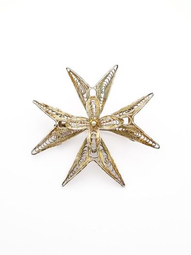 Vintage Sterling Silver Filigree Malta Cross Brooch